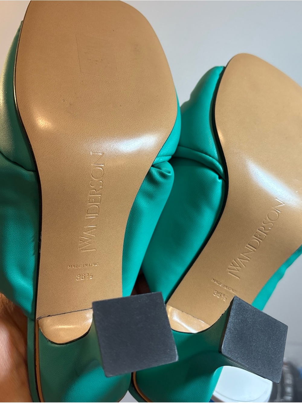 Turquoise Quilted Slide Heels with Gold Accent - Picture 13 of 13